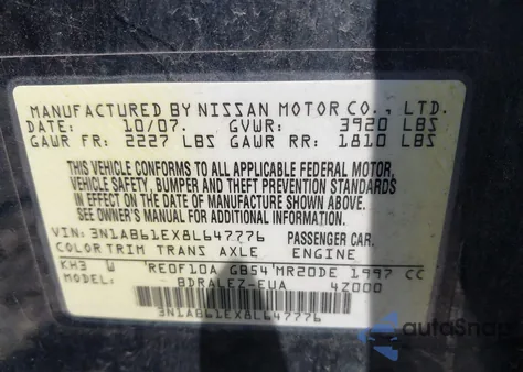 2008 Nissan Sentra 2.0S from USA, damaged, VIN 3N1AB61EX8L647776